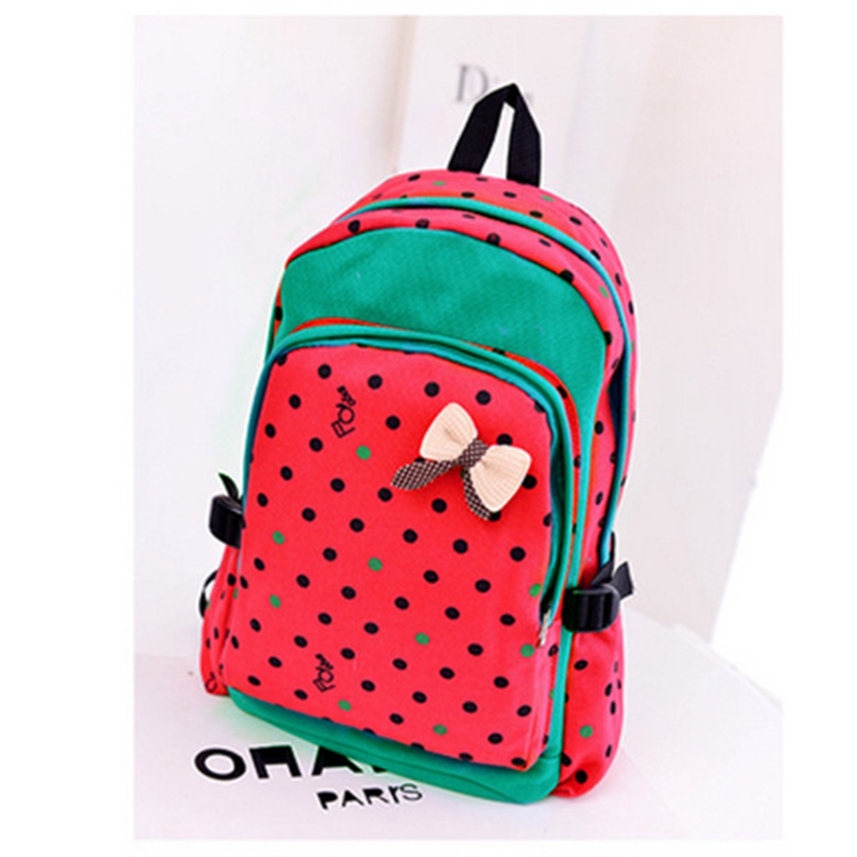 UK Lady Girl Bowknot Polka Dot Canvas Rucksack Gym School College Backpack Bag | eBay