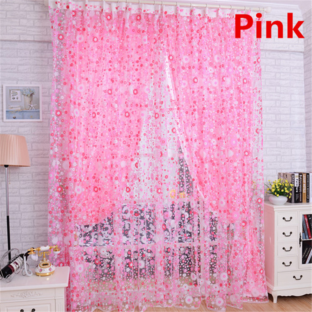 Floral pattern tulle voile door window curtain drape panel sheer scarf valances ebay.