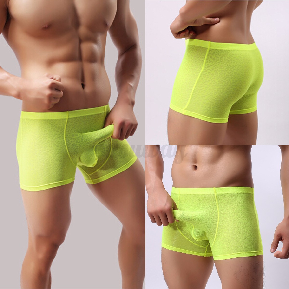 Sexy Mens Mesh See Through Boxer Shorts Briefs Trunks Bugle Underwear