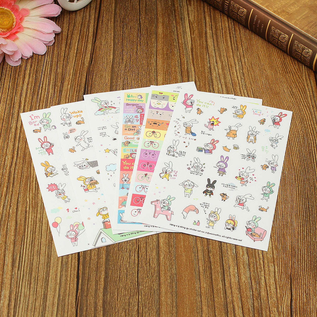 6 sheets diary rabbit cony sticker scrapbook calendar notebook