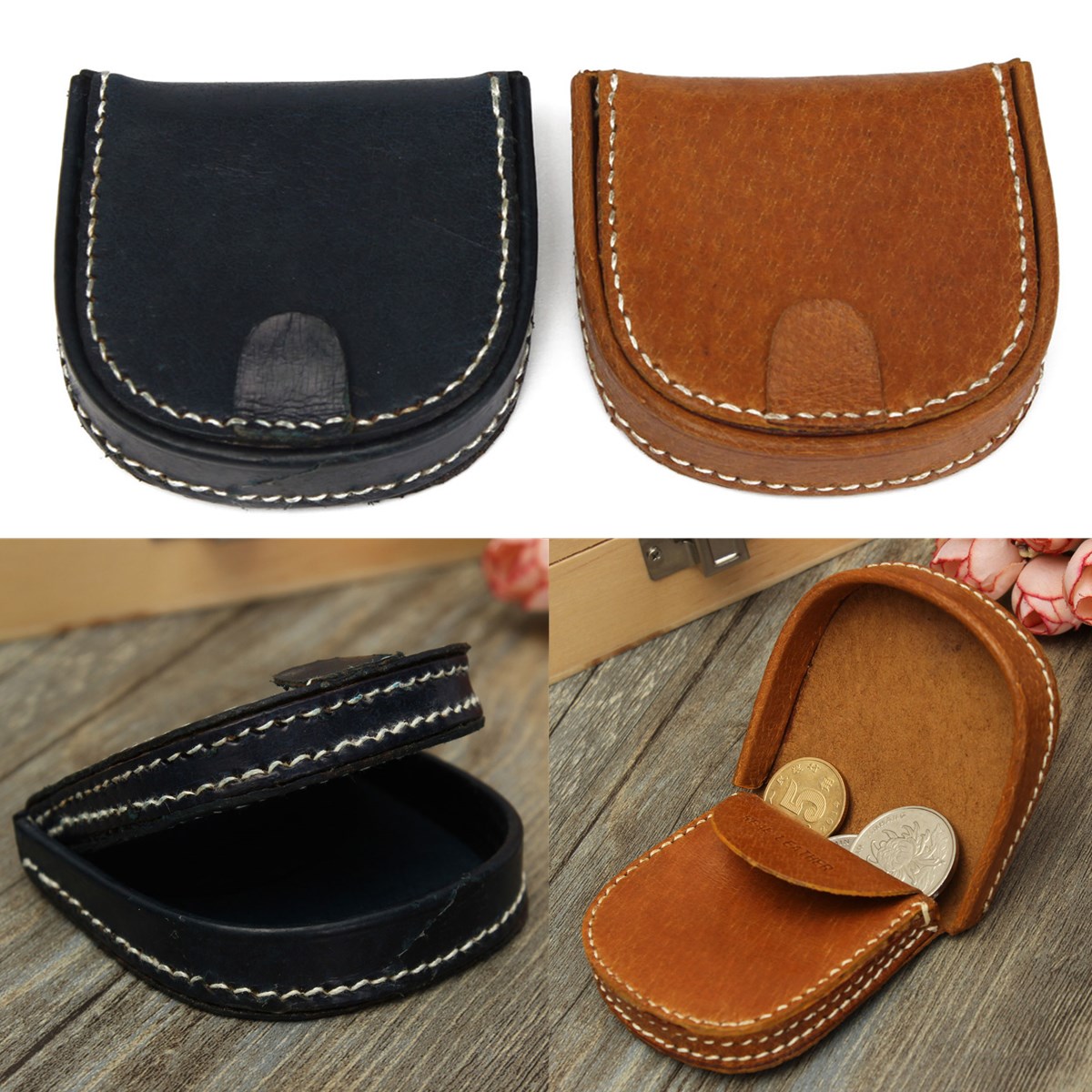 Men Women Real Leather Coin Wallet Coins Purse Purse Small Change Pouch Holder | eBay