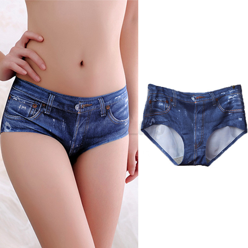 Women Seamless Panties Anti Emptied 3D Denim Print Underw