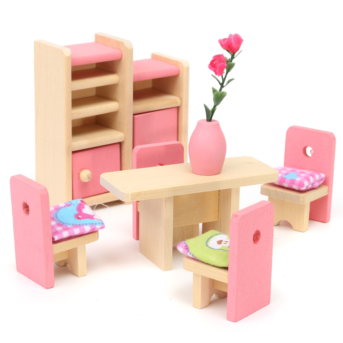 Wooden Furniture Room Set Dolls House Family Miniature For Kids