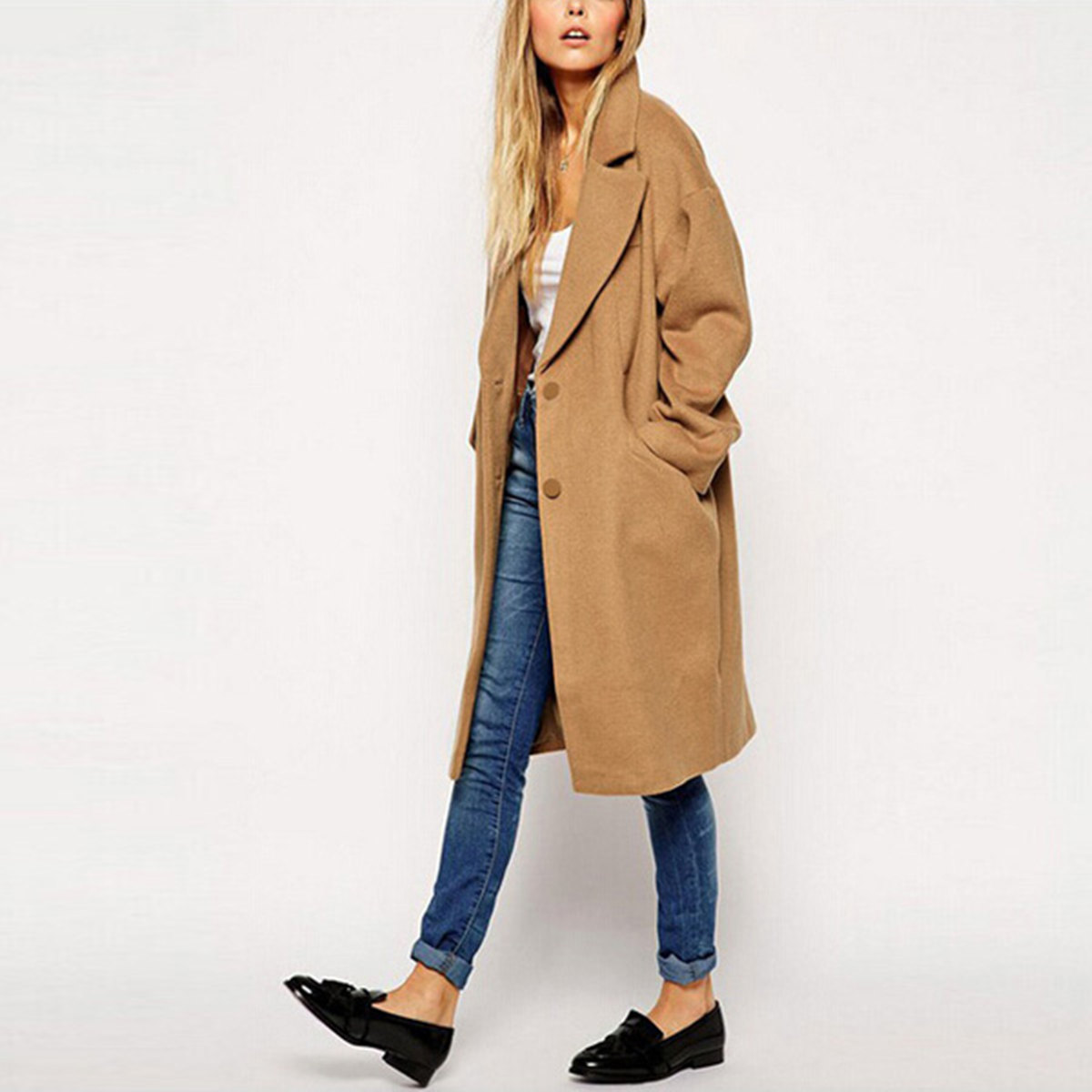 Fashion Womens Camel Wool Long Winter Parka Trench Coat Oversized ...