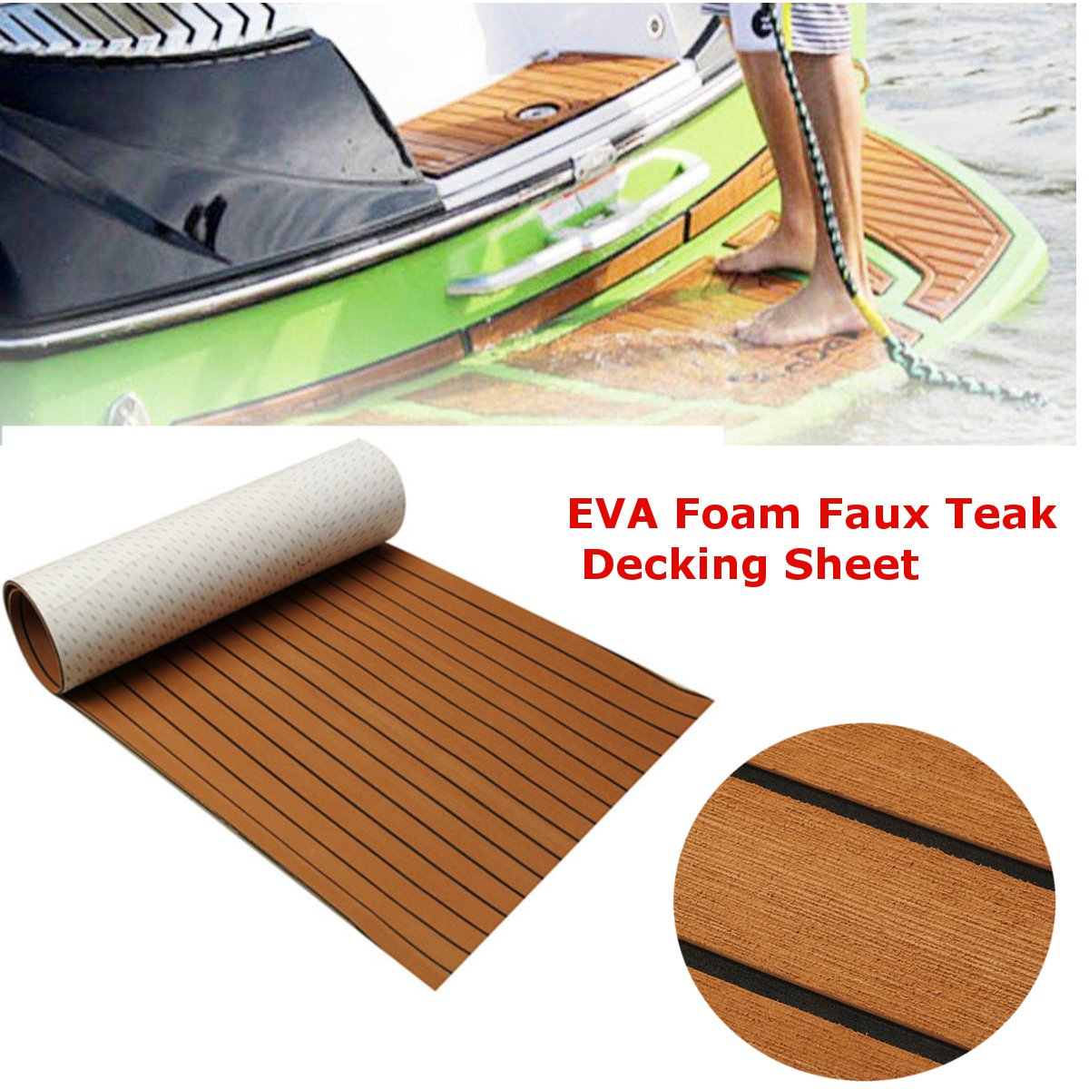 240 90 Cm Eva Foam Faux Teak Decking Sheet Dark Brown With Lines