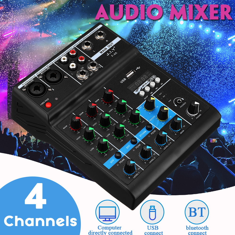 Sound Audio Mixer 4 Channels Stereo Party USB bluetooth Mixing DJ Console KTV