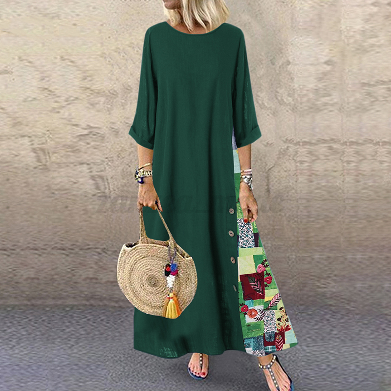 women's cotton maxi dress with sleeves