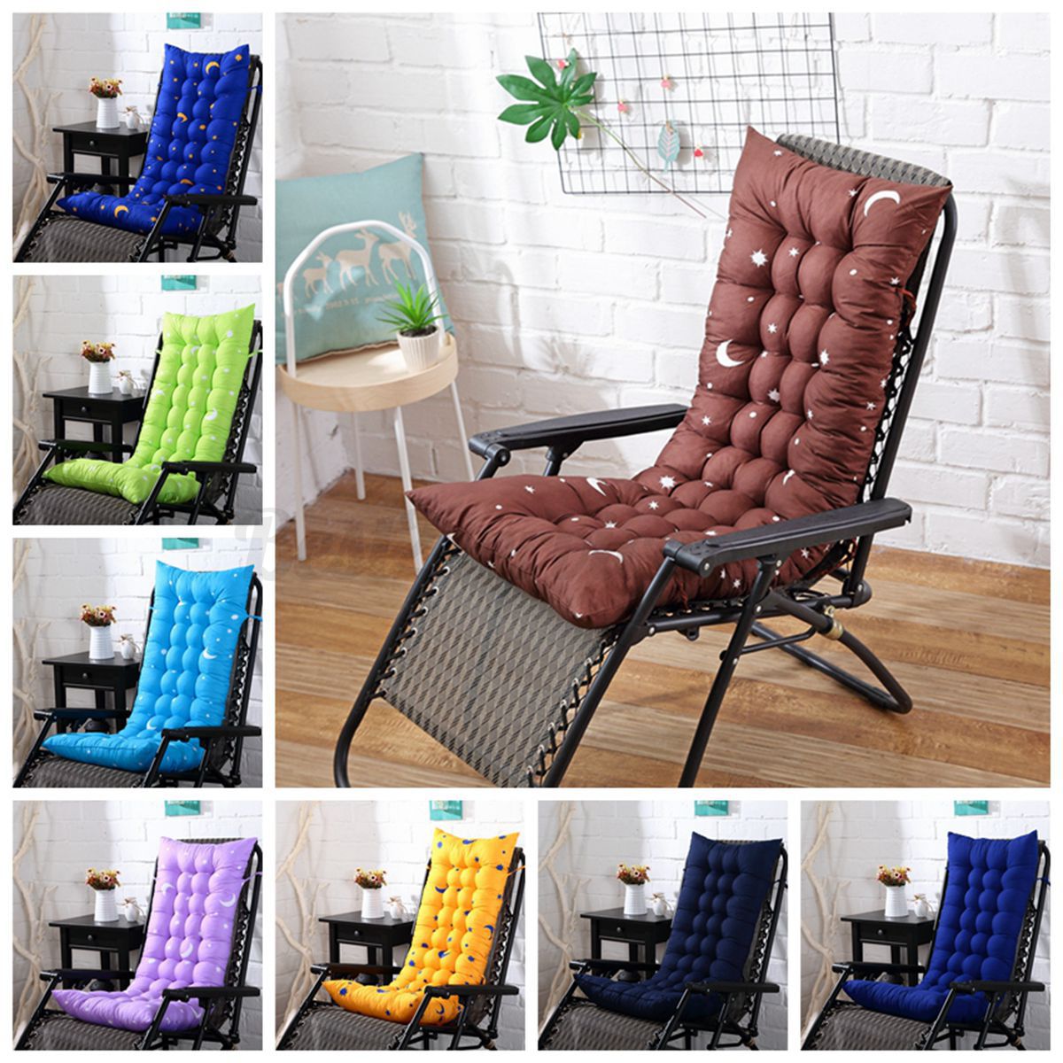 US 40x110x8cm Chair Cushion Cotton Sun Lounger Topper Thick Padded