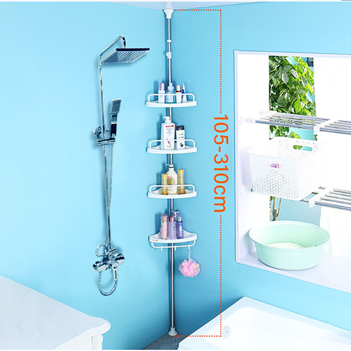 Details About 310cm Bathroom Corner Shower Shelf Rack Caddy Organiser Adjustable Telescopic