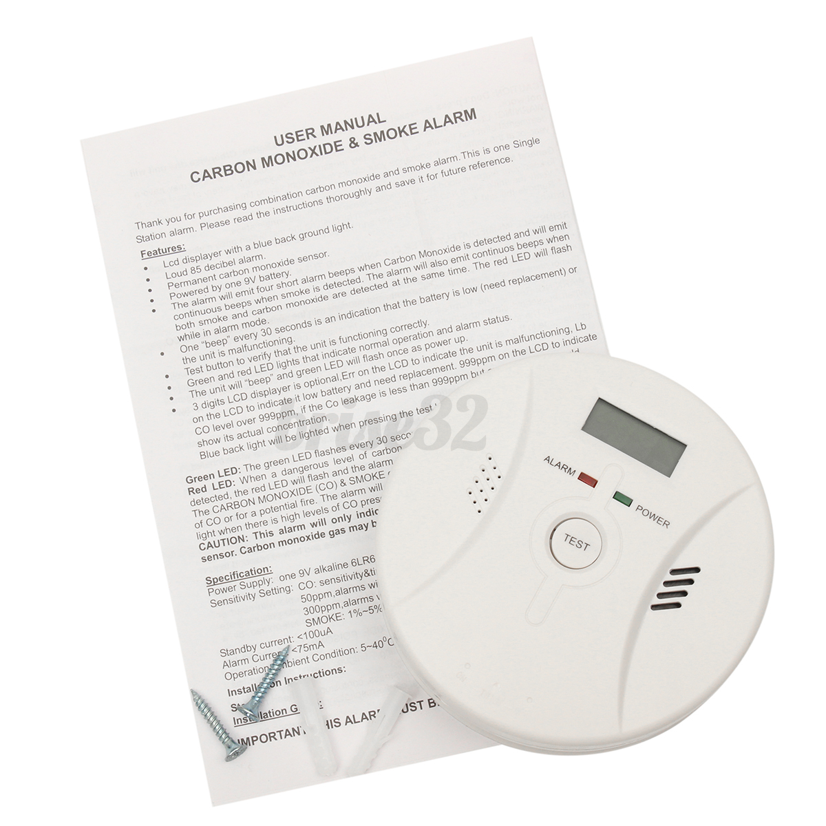 CO Carbon Monoxide Detector Smoke Fire Alarm Sound Combo ...