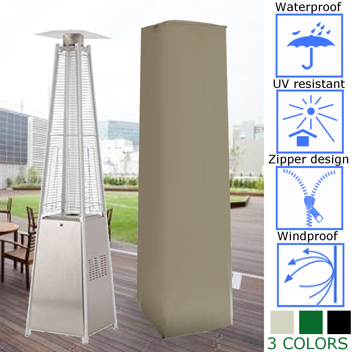 227cm Vinyl Pyramid Real Flame Patio Gas Heater Waterproof Cover