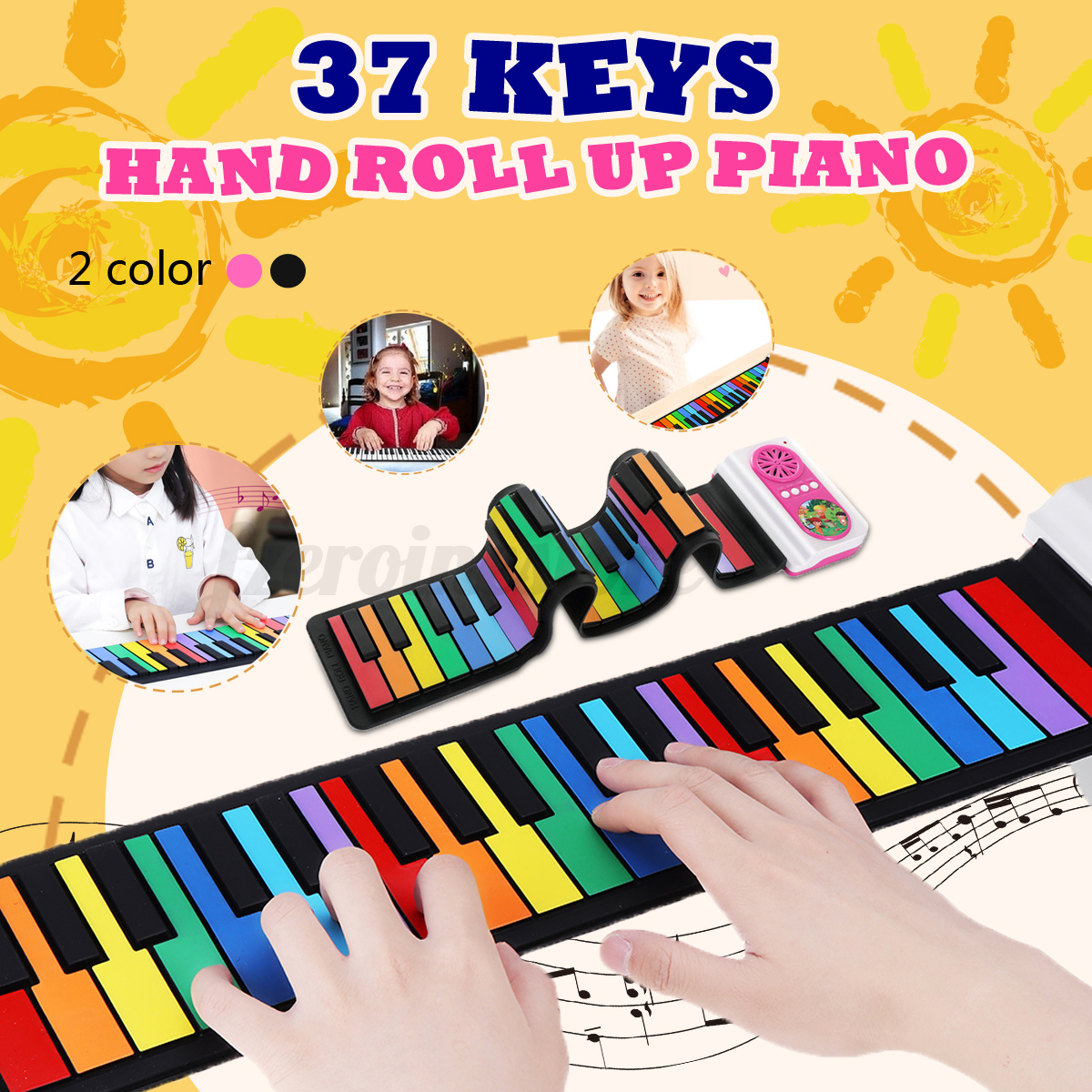 37 Keys Colorful Silicon Flexible Hand Roll Up Piano Electronic Keyboard Speaker