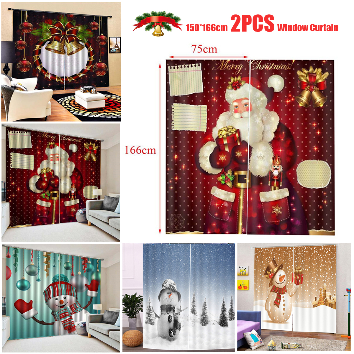 Details About Mutil Types 2x Christmas Gift Home Room Decor Door Screen Panel Window Curtain