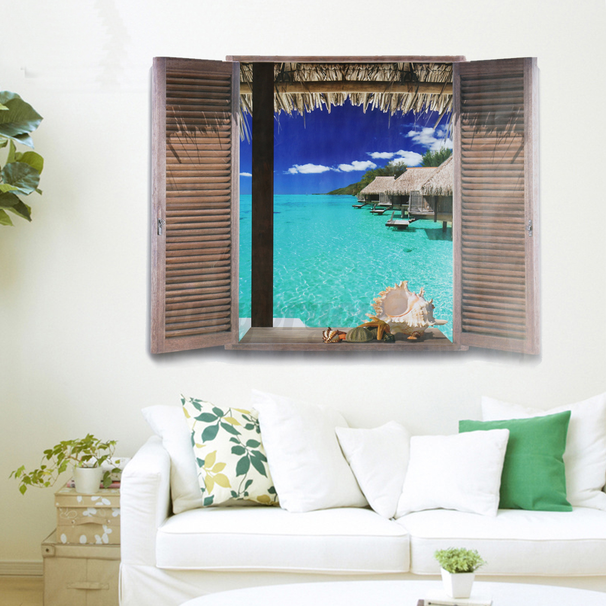 Beach Window View Scenery  3D Wall Stickers Vinyl Art Mural 