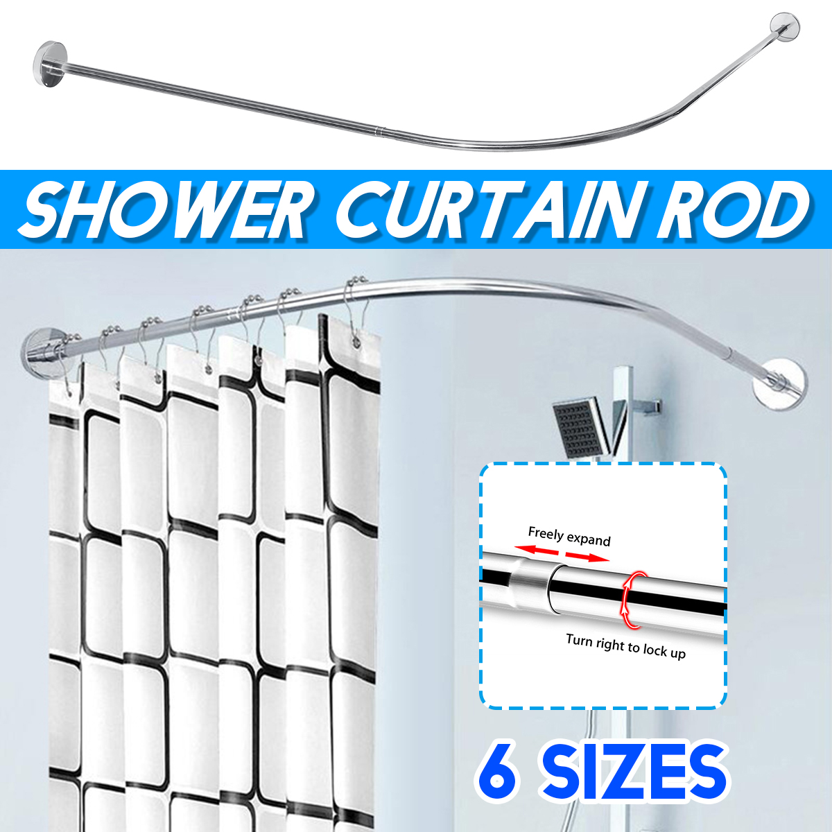 Stainless Steel Adjustable Curved Shower Curtain Rod Bathroom Bars Rail Rod Ebay