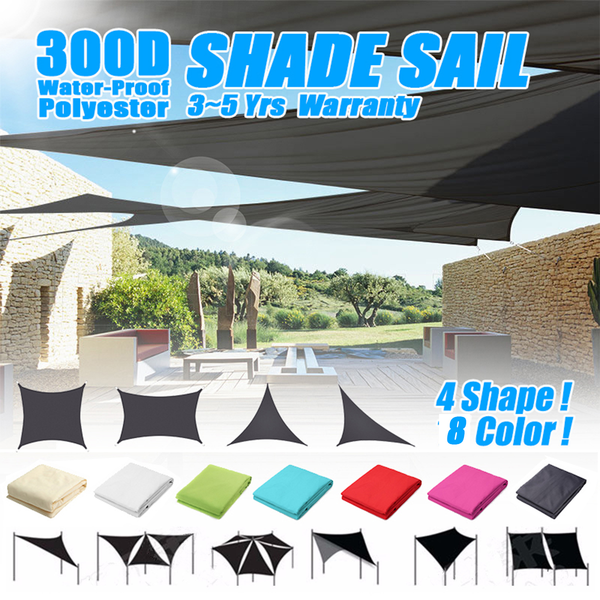 Sun Shade Sail Outdoor Garden Canopy Patio Cover Uv Wind