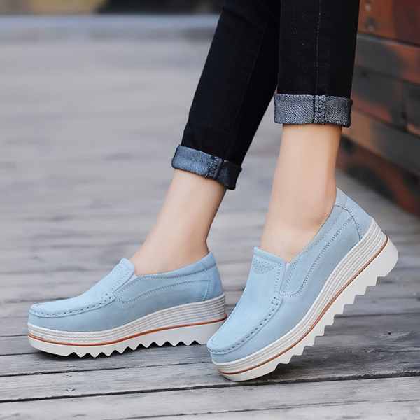 womens breathable suede round toe slip on platform shoes