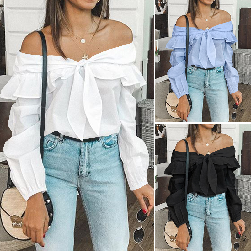 off shoulder ruffle blouse