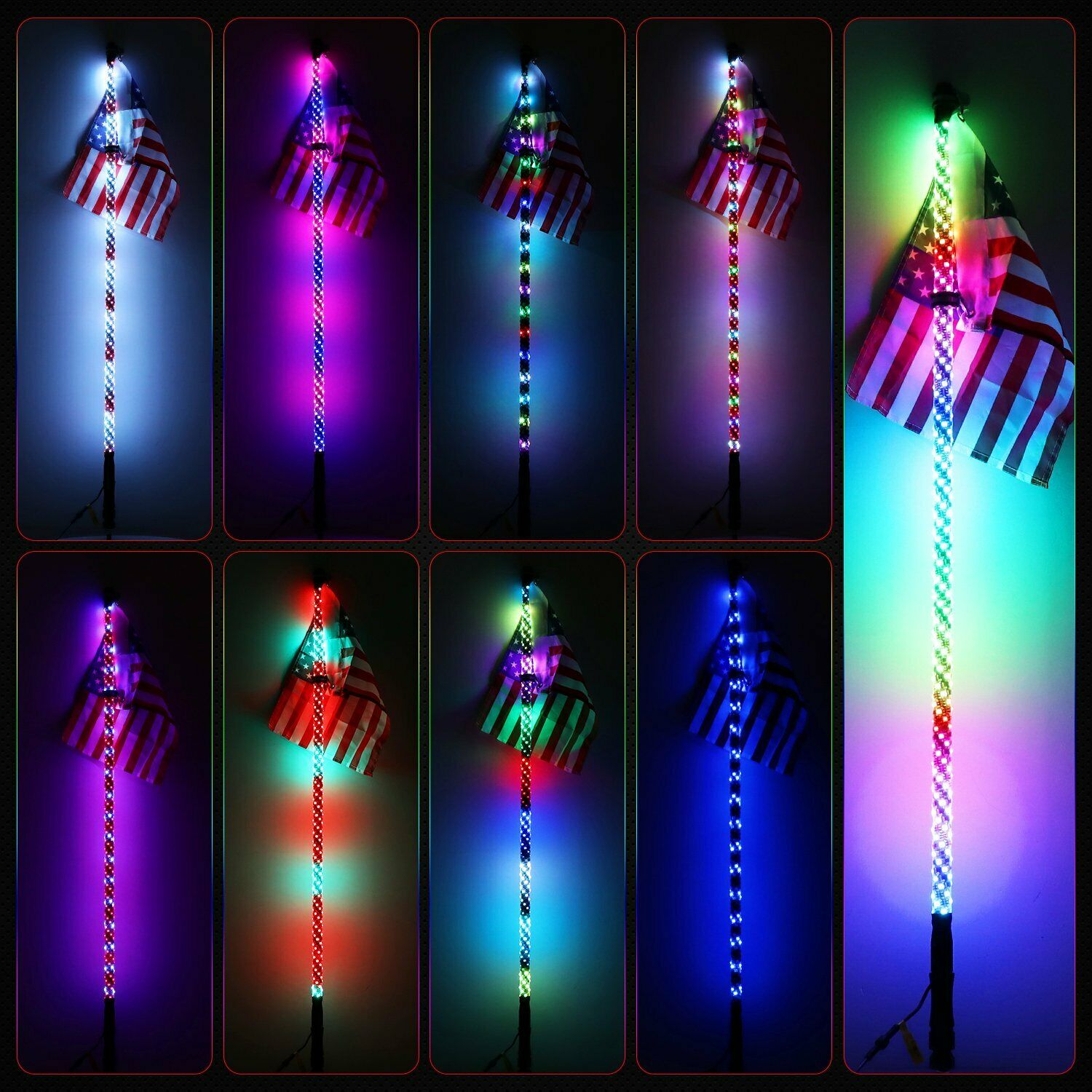 3ft Lighted Spiral LED Whip Antenna w/Flag & Remote For Car Jeep ATV