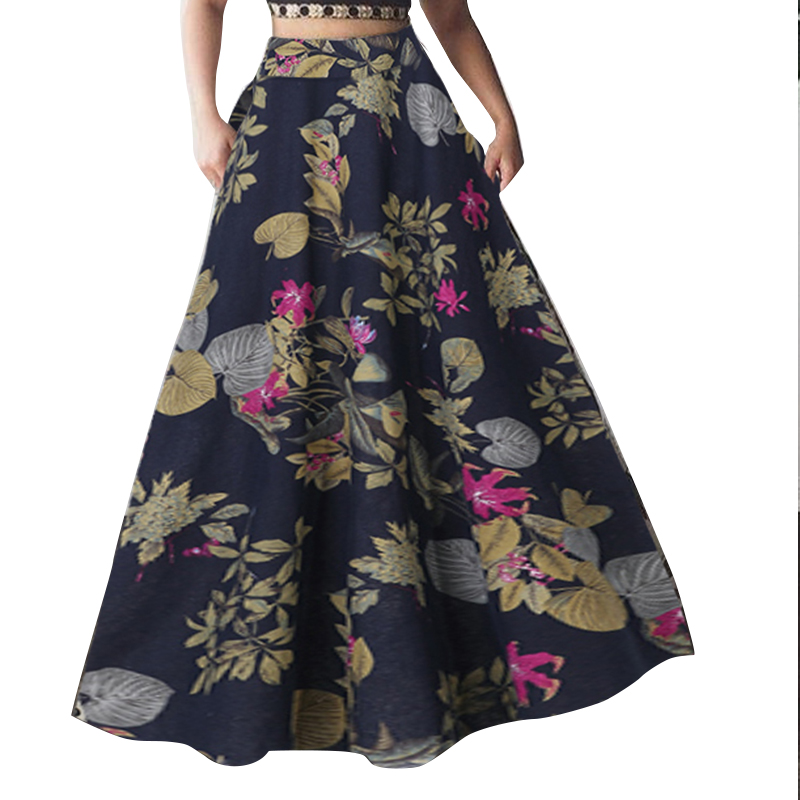 ZANZEA Women Retro A-Line Maxi Skirt Floral Printed High Waist