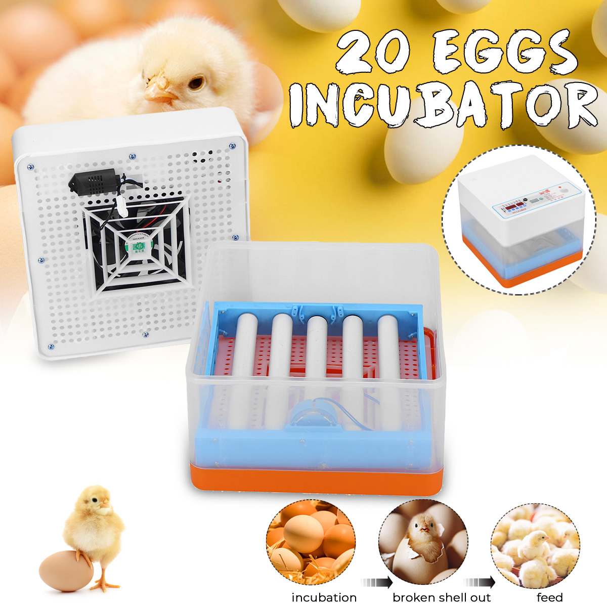 360° Automatic Digital 20 Egg Turning Incubator Tray ...