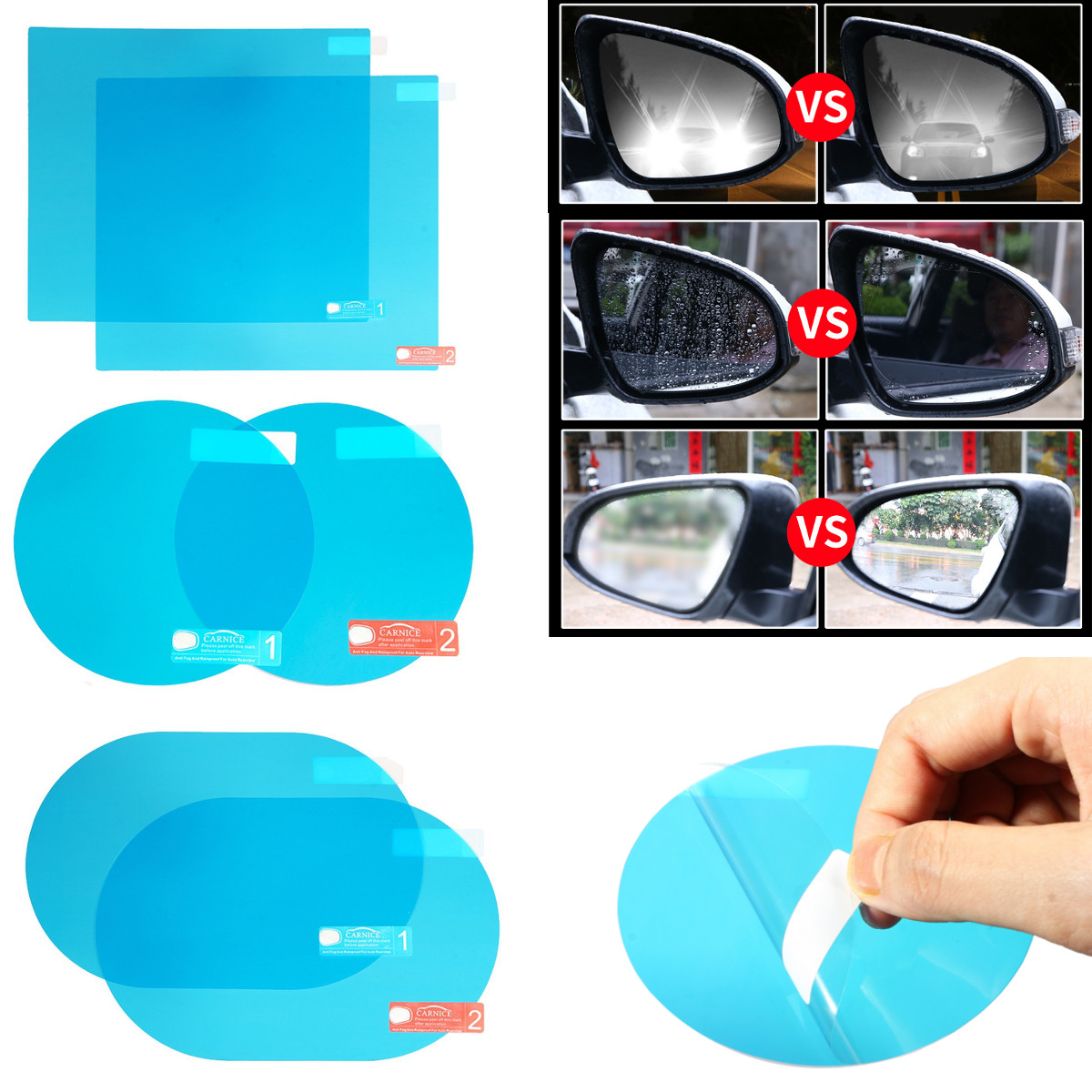 2 4pcs Car Auto Anti Fog Film Rainproof Rear View Mirror Window