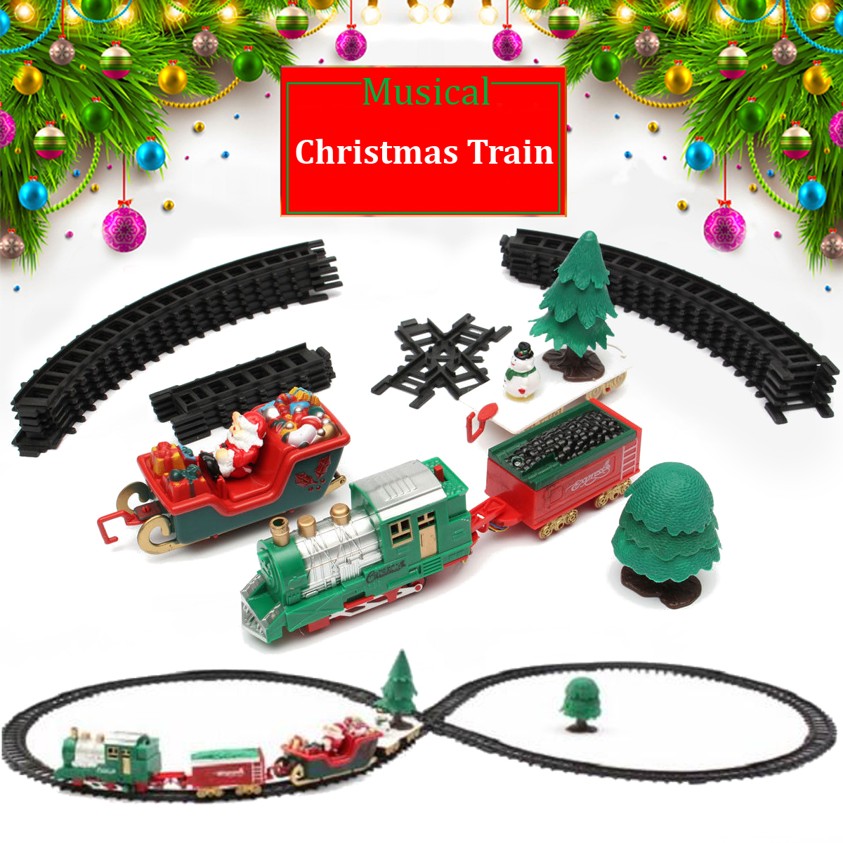 musical christmas train under tree