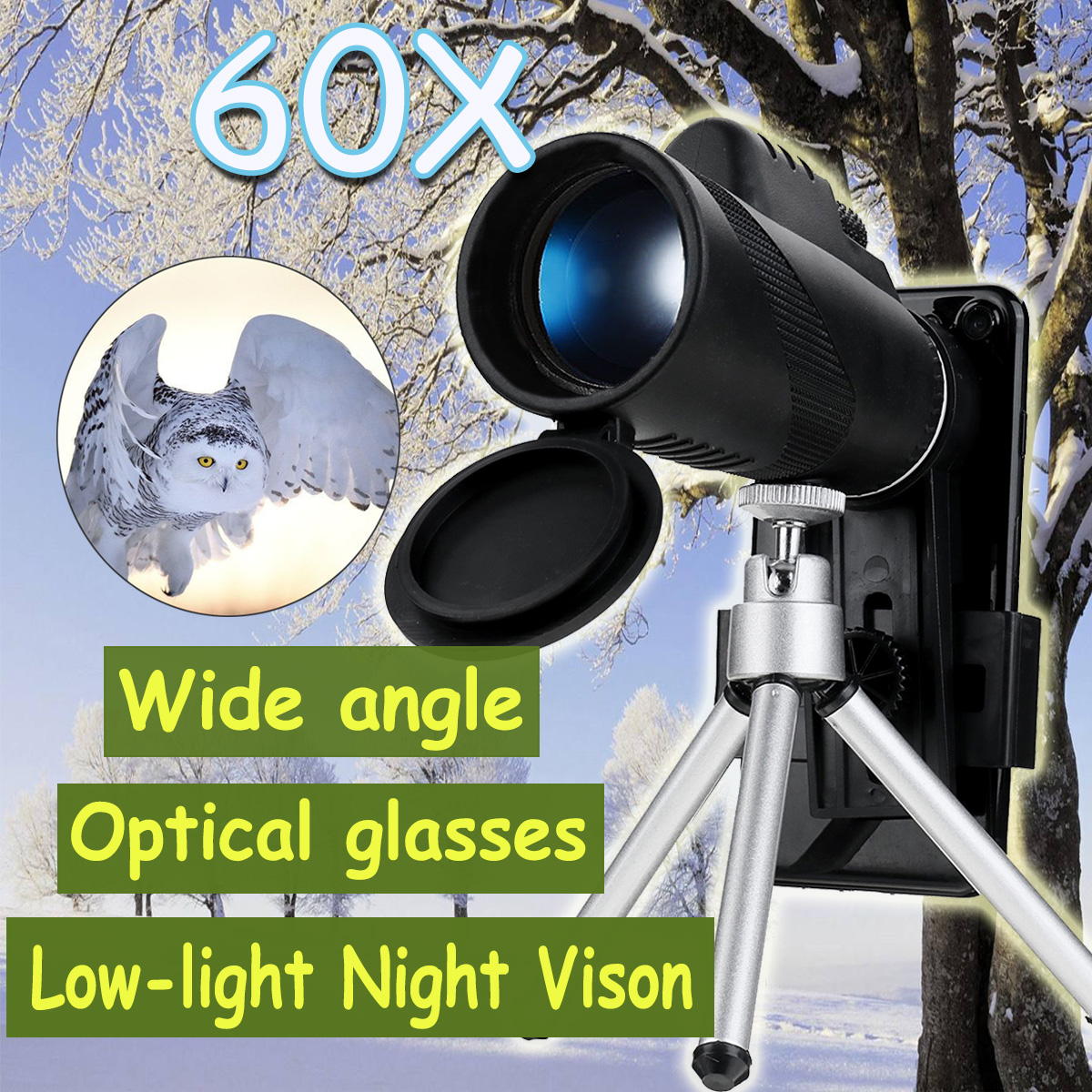 40X60 Zoom Optical HD Night Vision Phone Camera Monocular +Aluminium