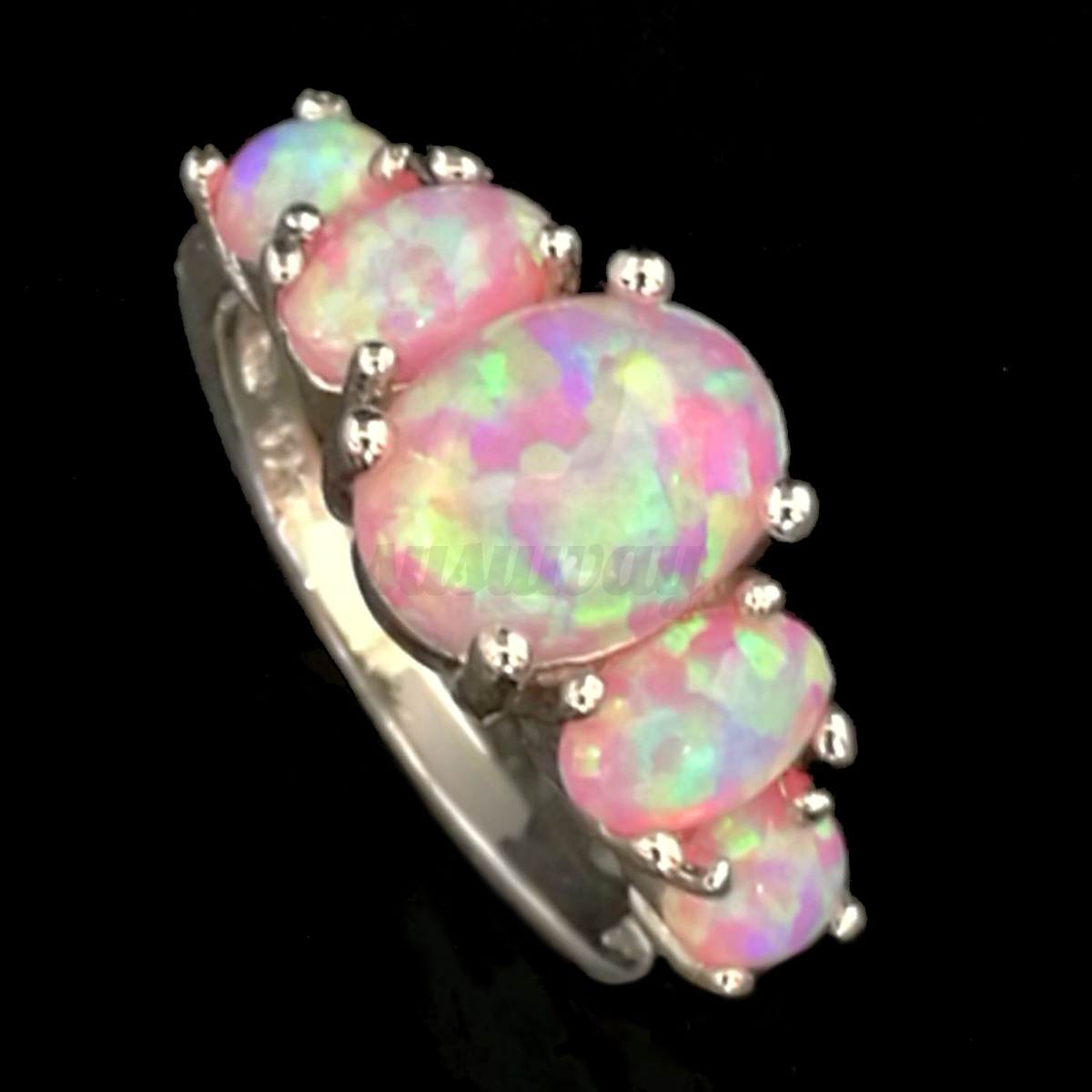 Silver Plated Australian Fire Opal Ring Engagement Wedding Gift Size 6