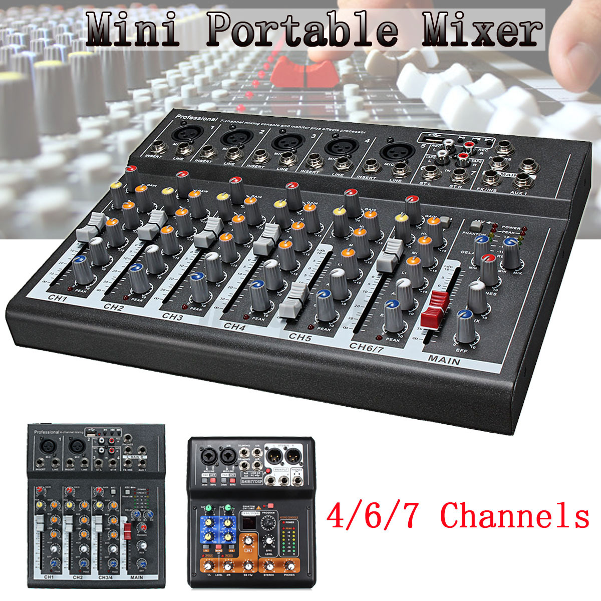 4/6/7 Channel  Live Studio Audio Mixer Party USB Mixing DJ Console KTV Record I