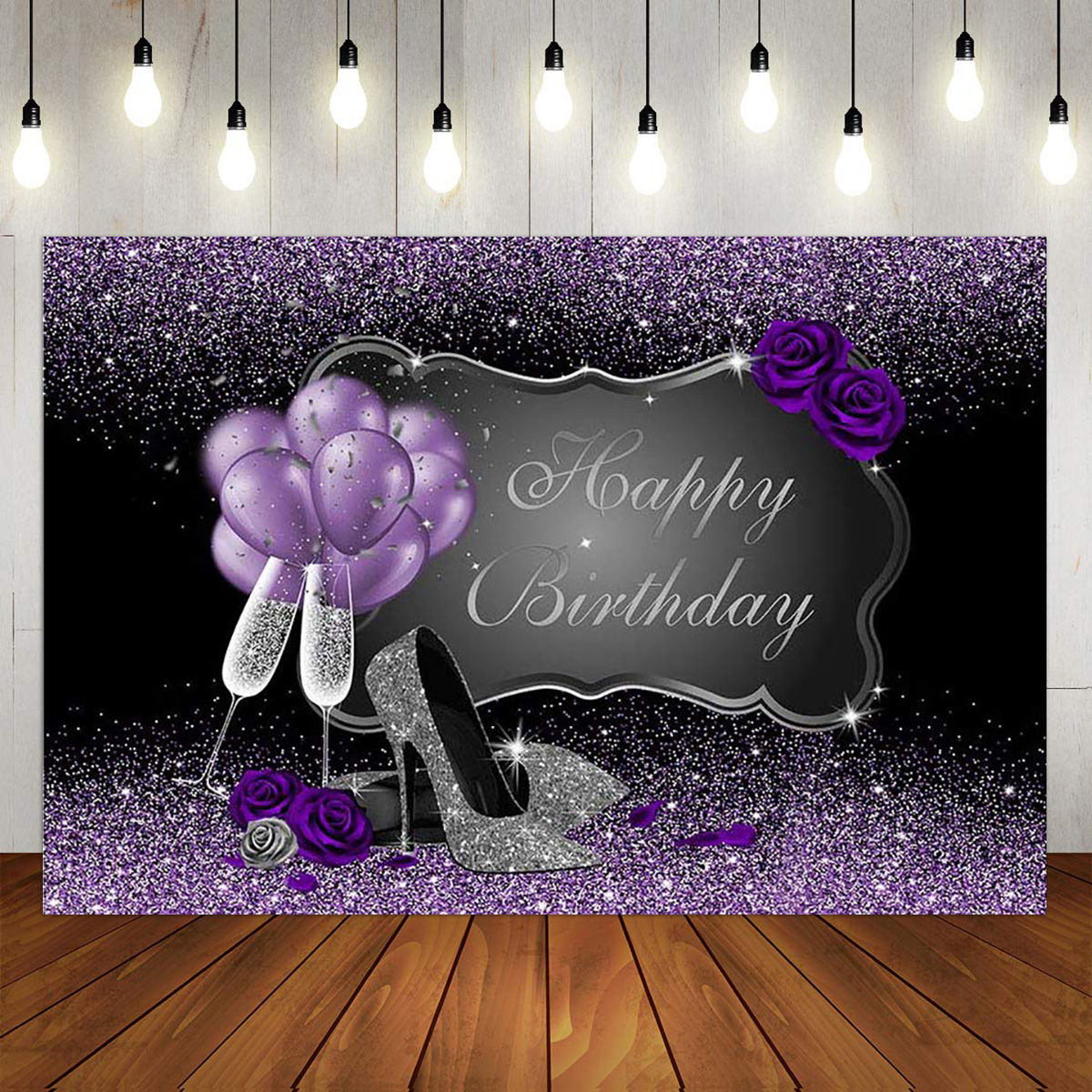 Photography Background Purple Rose & Heels Happy Birthday Party ...