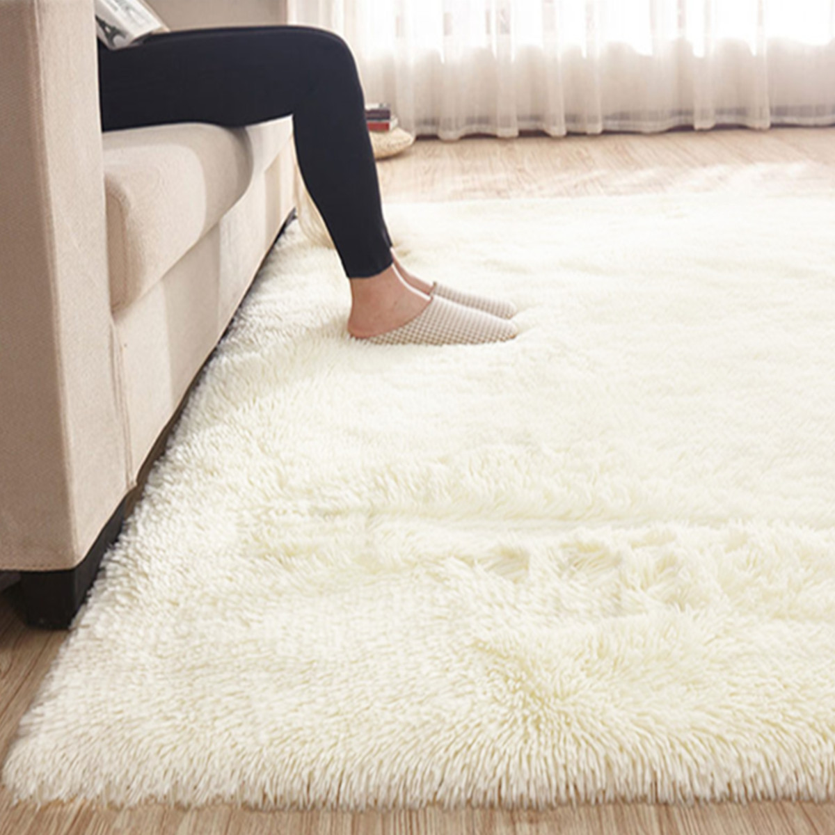 Details About 67x47 Fluffy Rugs Anti Skid Shaggy Area Rug Dining Room Bedroom Floor Mat White