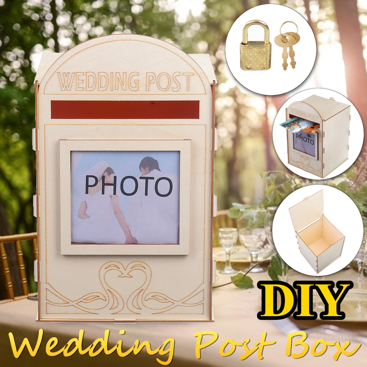 Diy Wedding Wooden Card Post Box Birthday Party Decor Mail Rustic