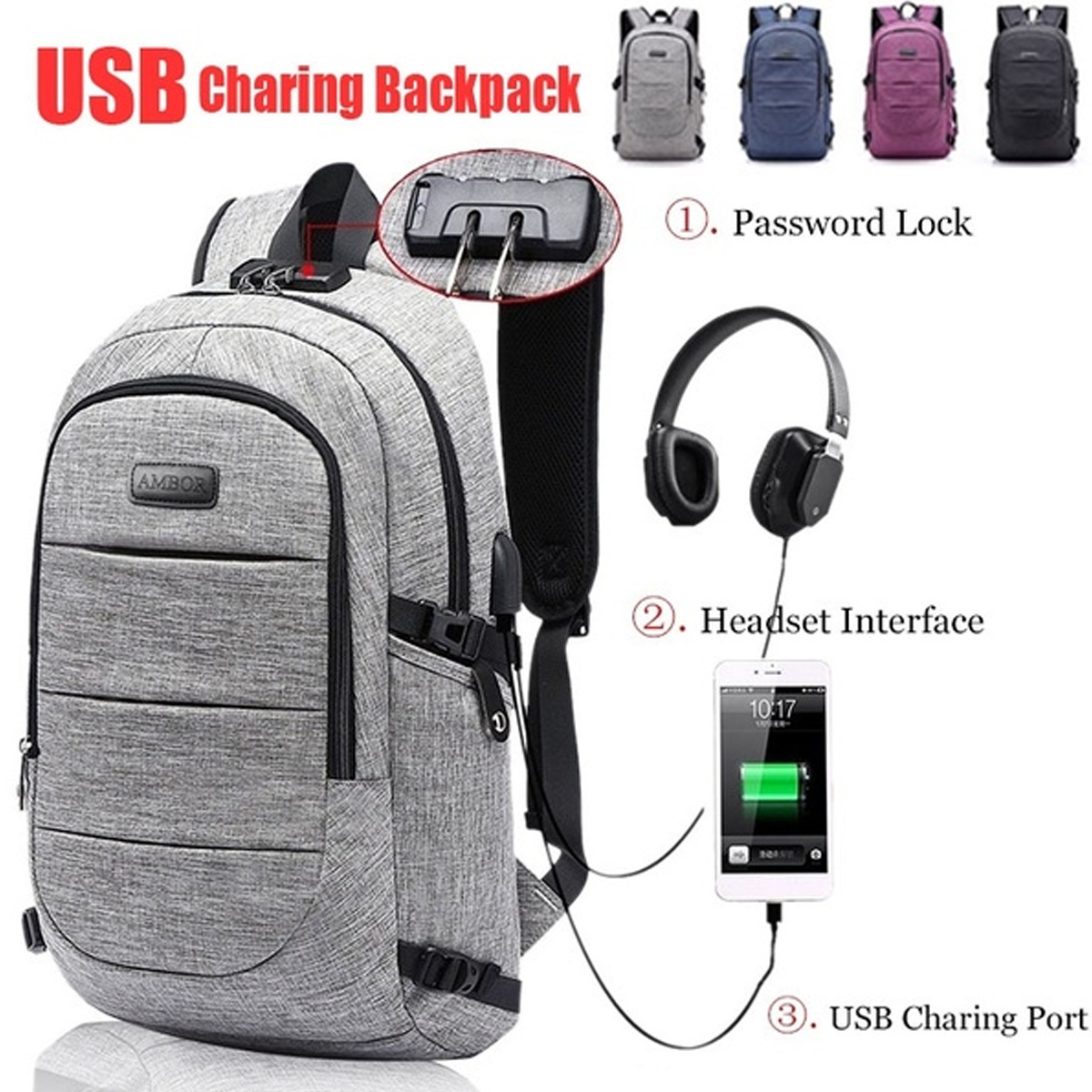 waterproof usb port backpack