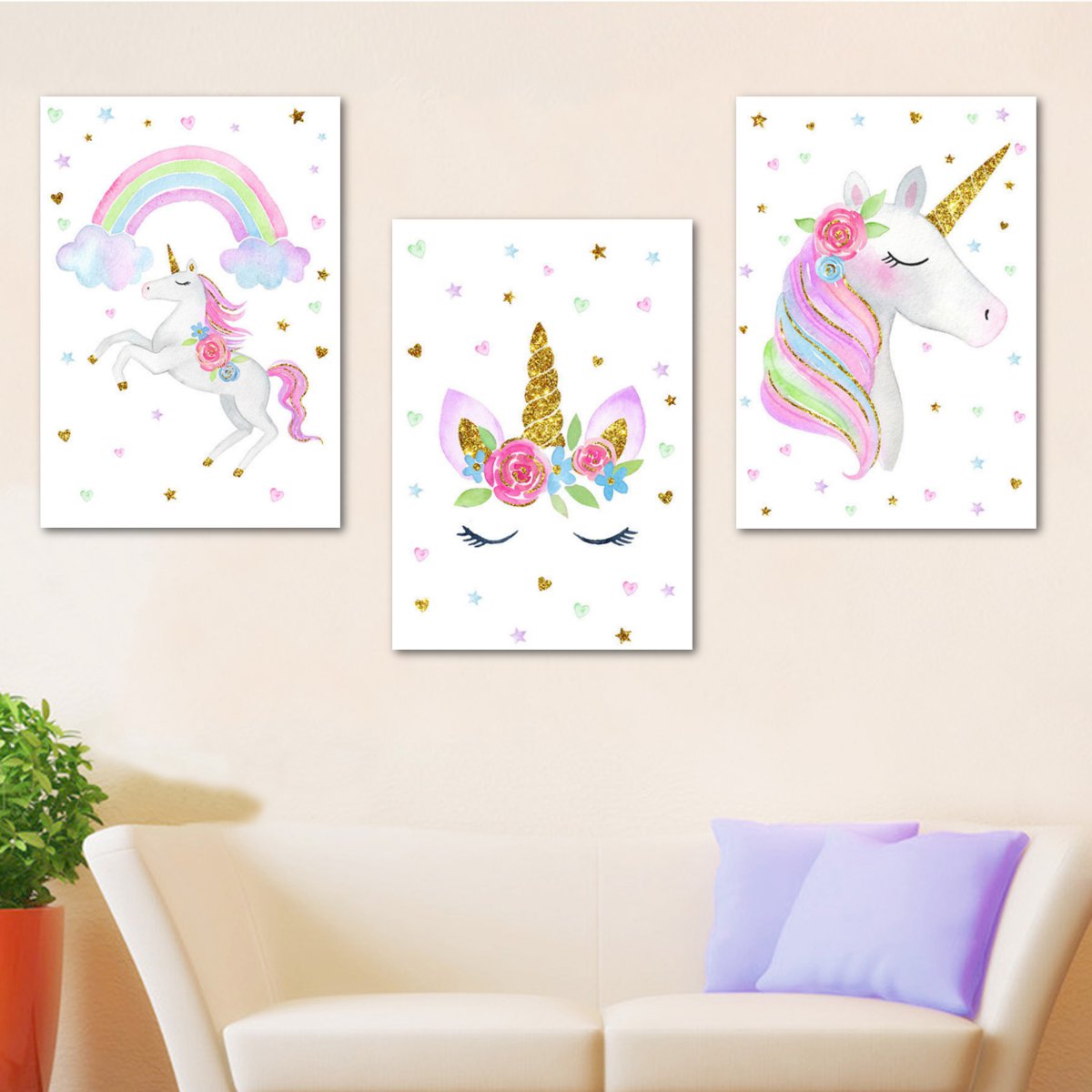 Cute Unicorn Rainbow Canvas Painting Nursery Wall Art ...