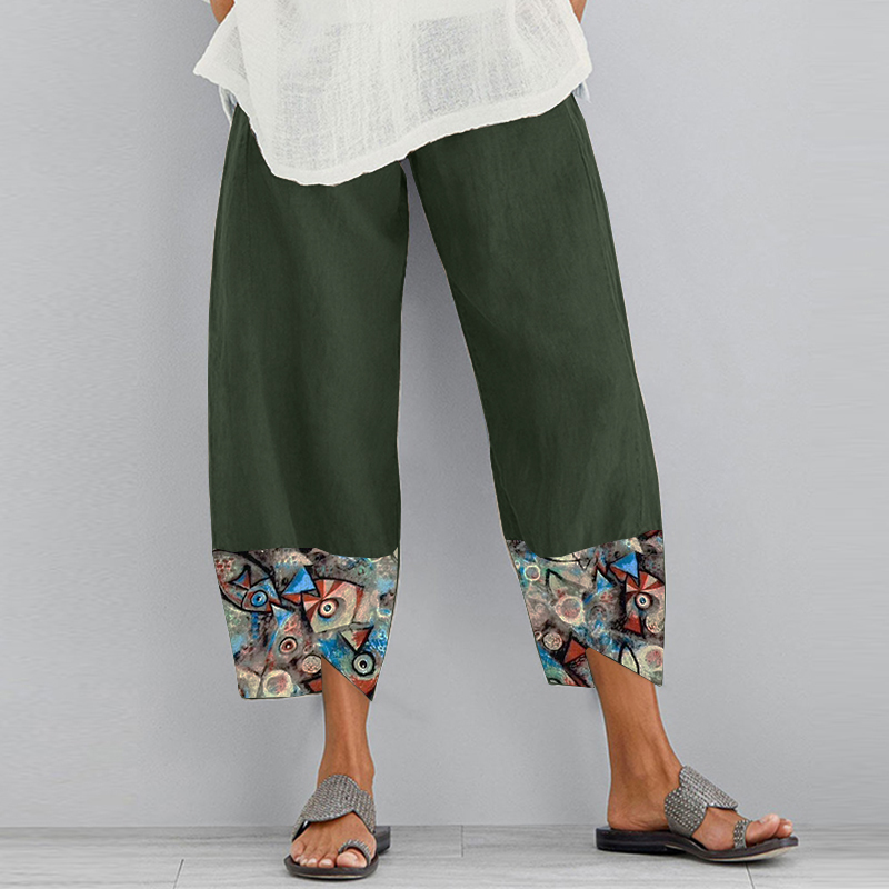ZANZEA Women's Elastic Waist Long Pants Floral Print Asymmetrical Pants ...