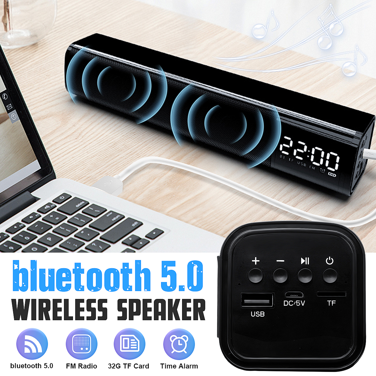 AUG bluetooth 5.0 Speaker Wireless Stereo Super Bass Portable FM Indoor/Outdoor