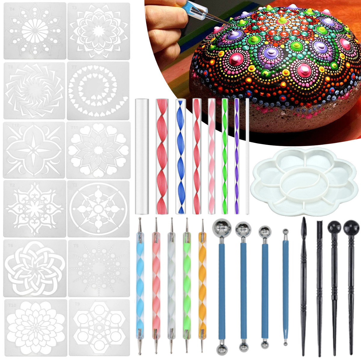 Mandala Dotting Kunst Punkte Malen Werkzeug Stift Schablone Pinsel Acryl Neu Ebay