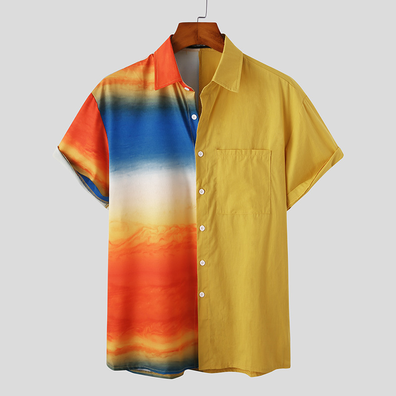 Men's Short Sleeve Hawaiian Shirt in Aya Burnt Orange Floral