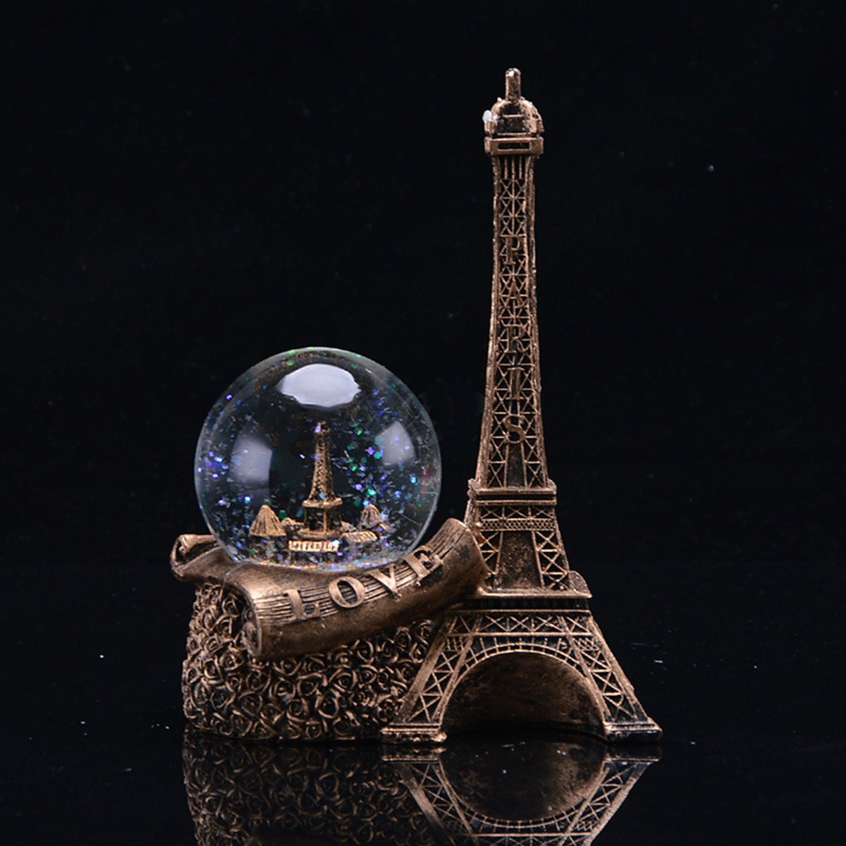 Vintage Crystal Ball Paris Eiffel Tower Model Statue Home Desk