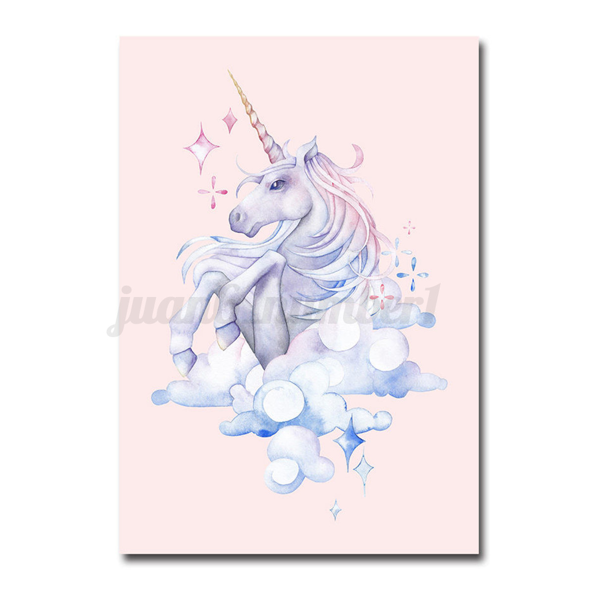 Modern Watercolor Unicorn Canvas Art Poster Prints Picture Kid Living ...