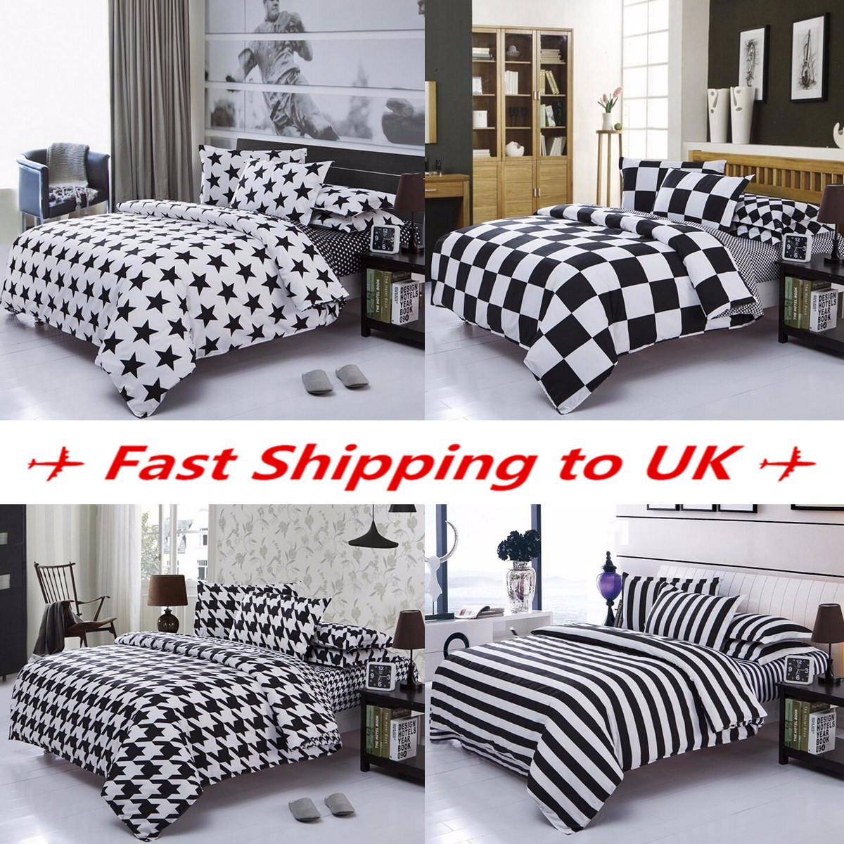 Black White Duvet Cover Pillow Case Quilt Cover Bedding Set Ebay