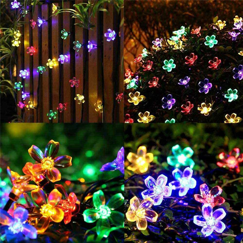 12M 100 LED Solar Lichterkette Blumen Außenbeleuchtung