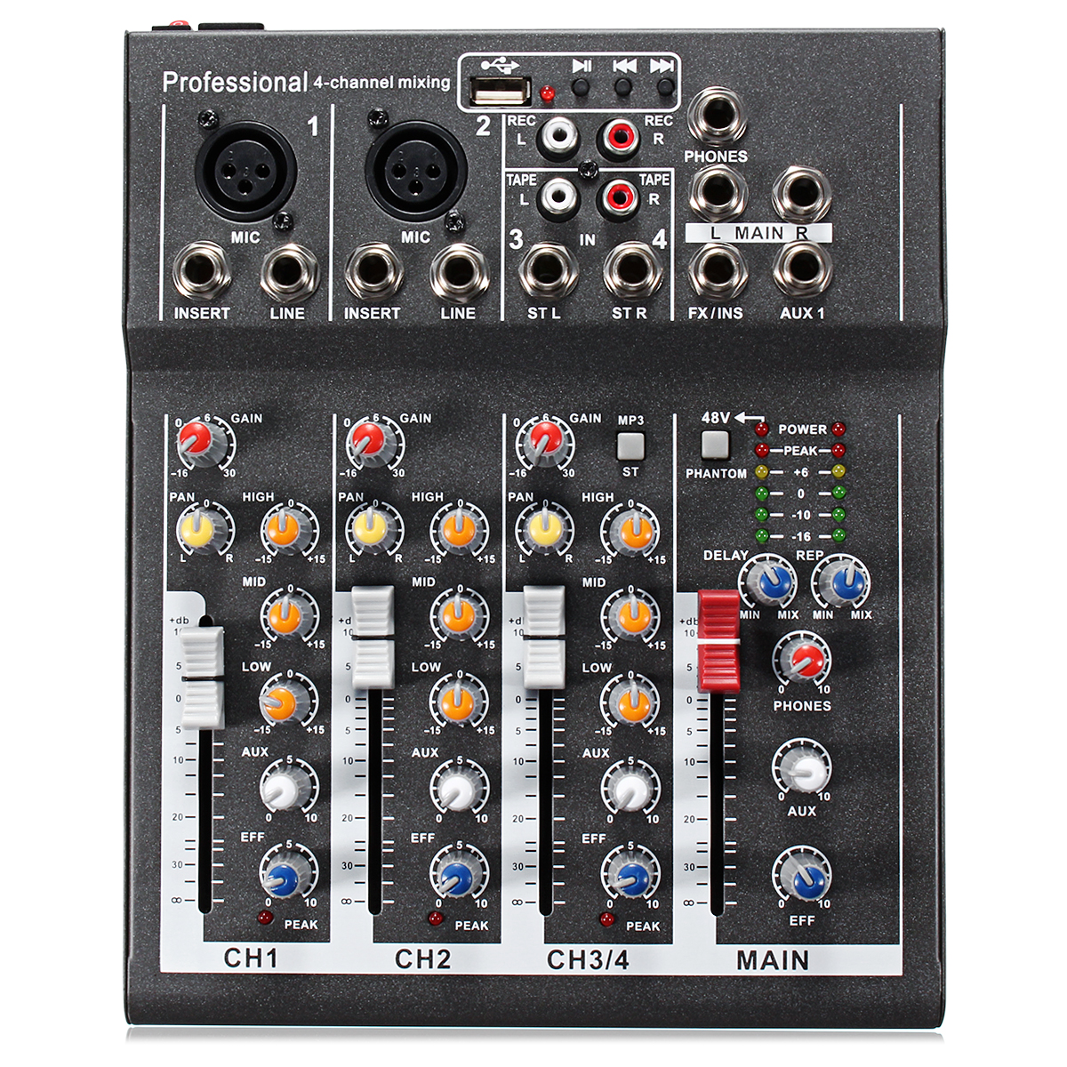 Mini Professional 4 Channel Live Studio Audio Mixer USB Mixing