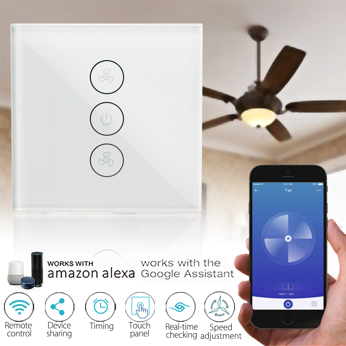 Wifi Smart Ceiling Fan Controller Wall Switch Touch Panel For