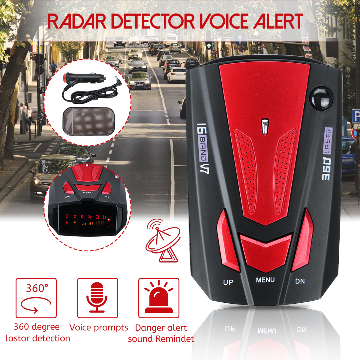 Car Radar Detector 360° 16 Band V7 GPS Auto Speed Warning ...