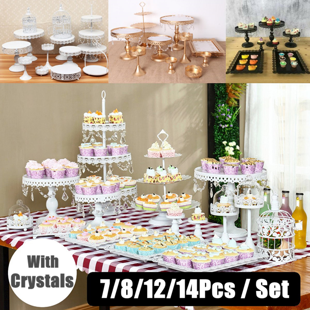 7 8 12 14 Pcs Set Crystal Cake Holder Cupcake Stand Birthday