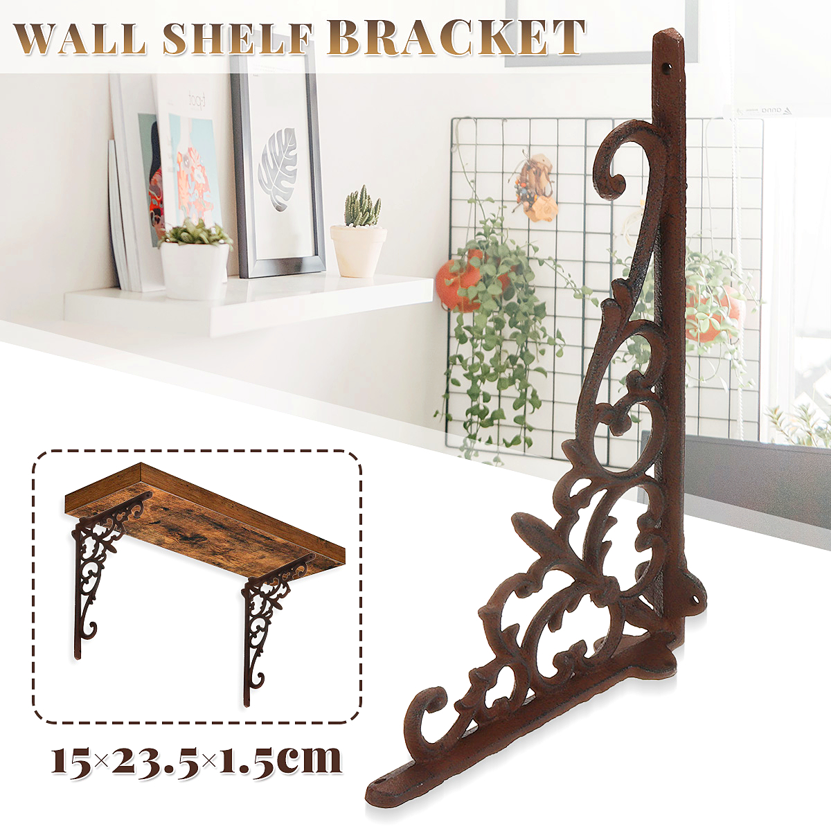 Retro Cast Iron Wall Mounted Shelf Bracket Decorative Garden Heavy