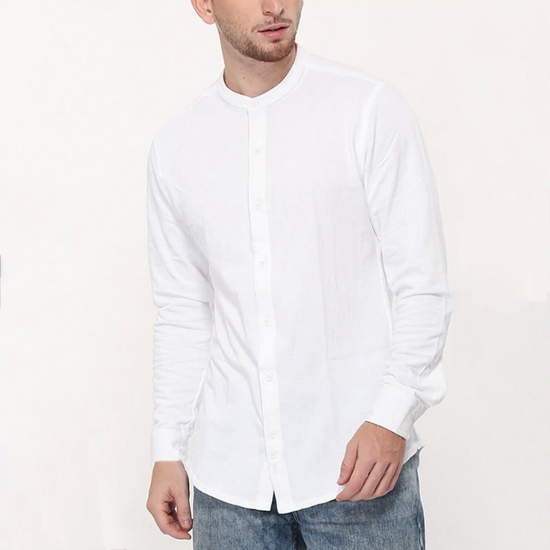 mens collarless linen shirts