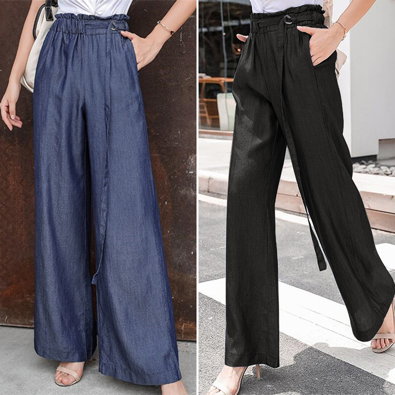 ladies wide leg trousers with elasticated waist